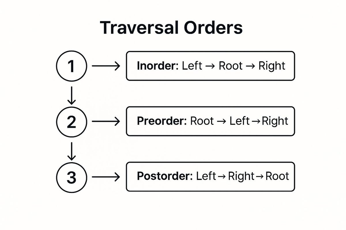 Infographic showing key data about Binary Tree Traversal (Inorder, Preorder, Postorder)