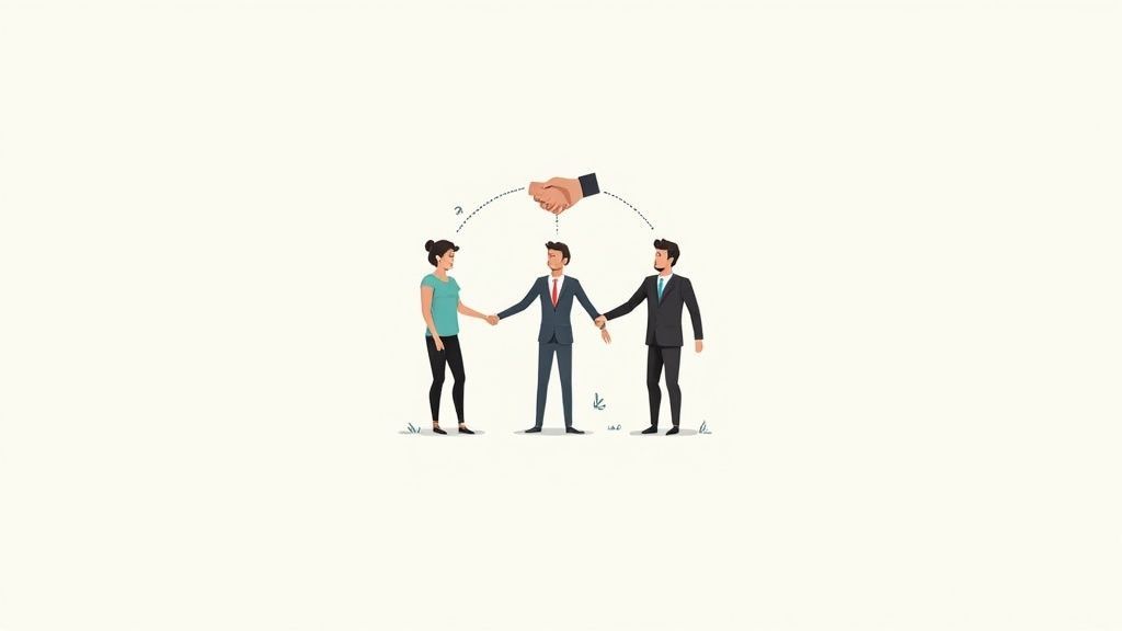 People strategically networking and connecting over a table.