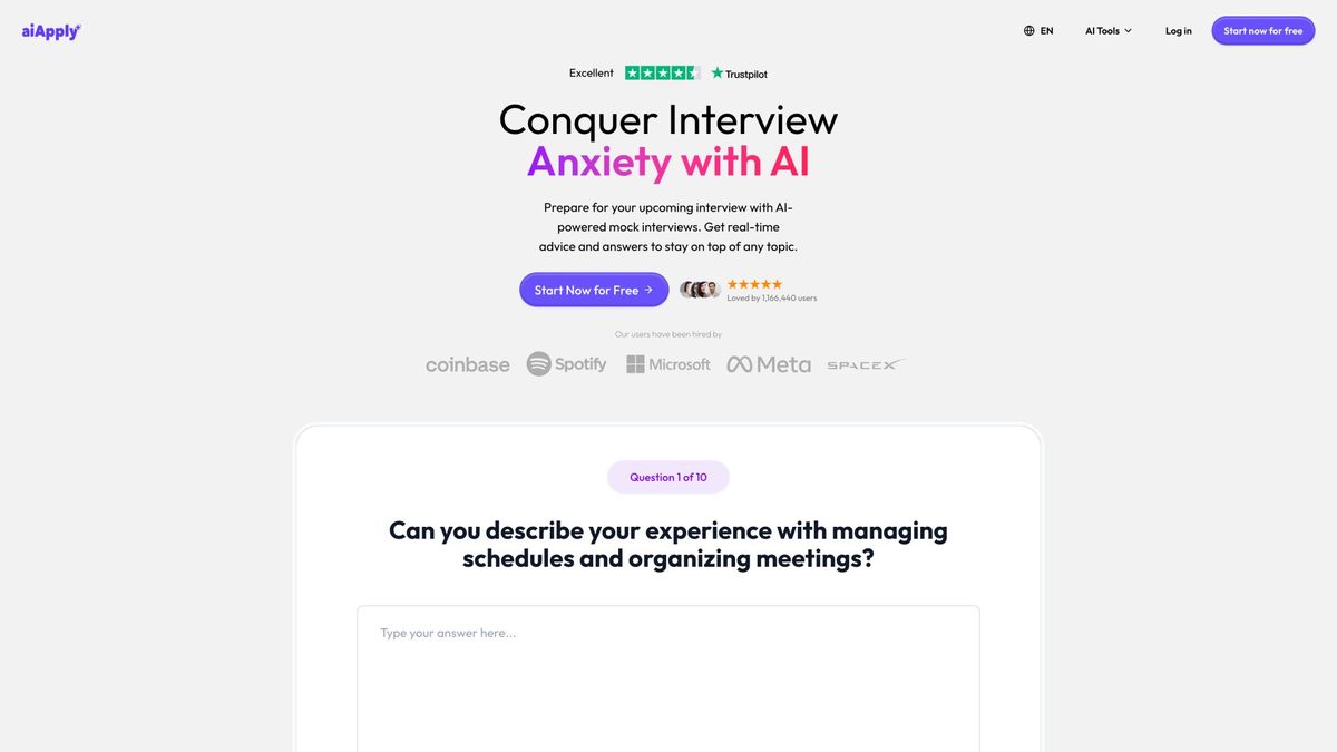AIApply Mock Interview simulator interface with AI-generated practice questions and real-time feedback