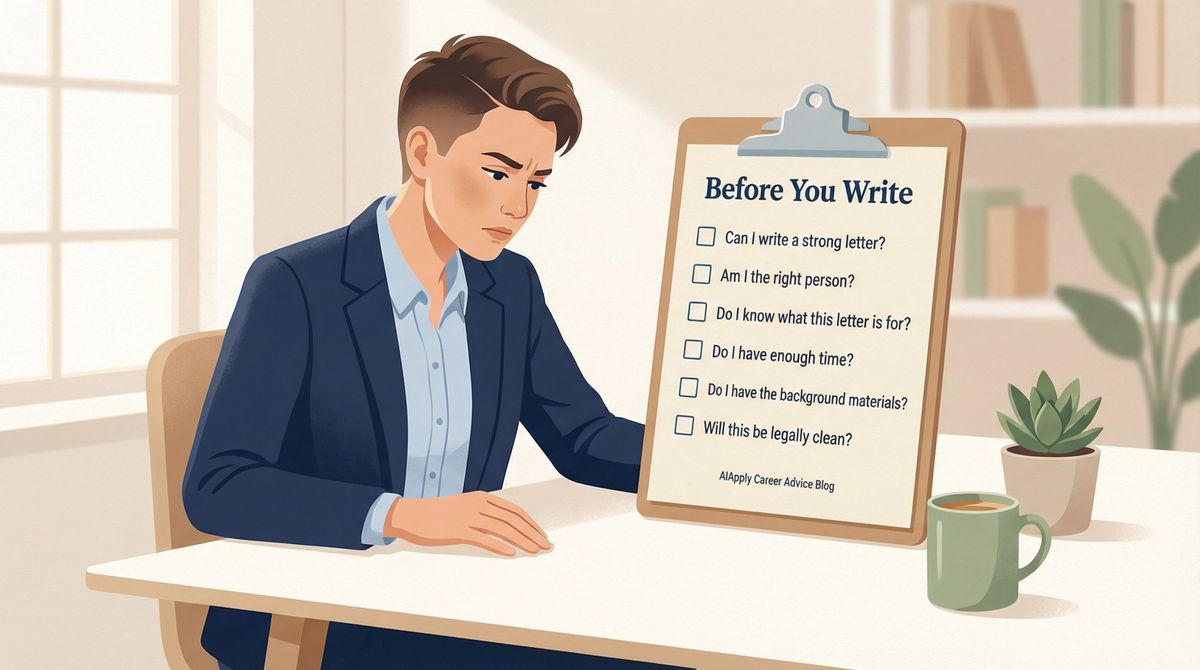 Professional reviewing a pre-writing checklist before committing to a letter of recommendation