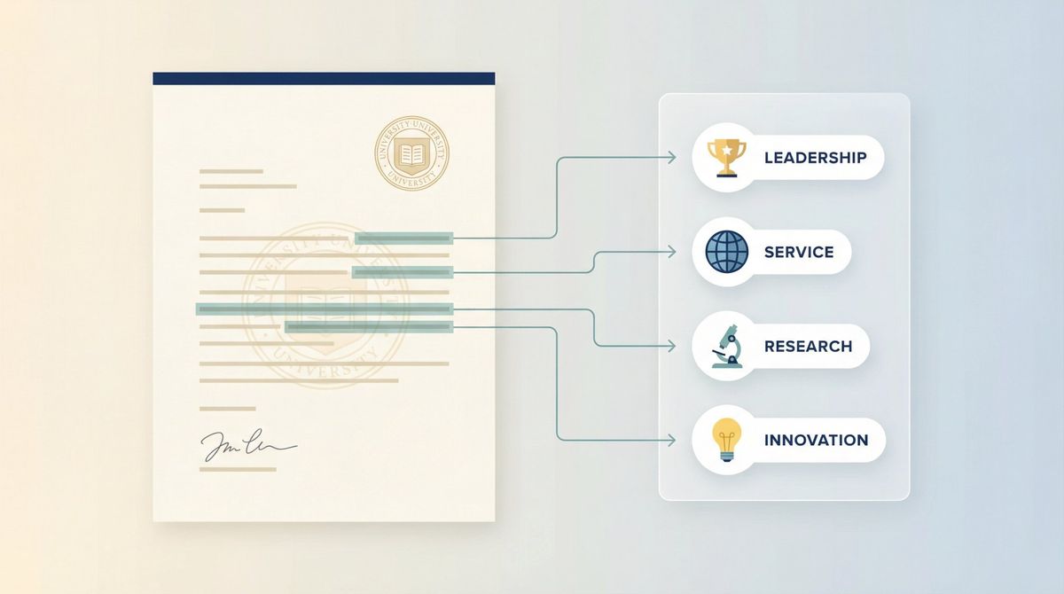 Scholarship recommendation letter aligned to award criteria with mapped evidence points