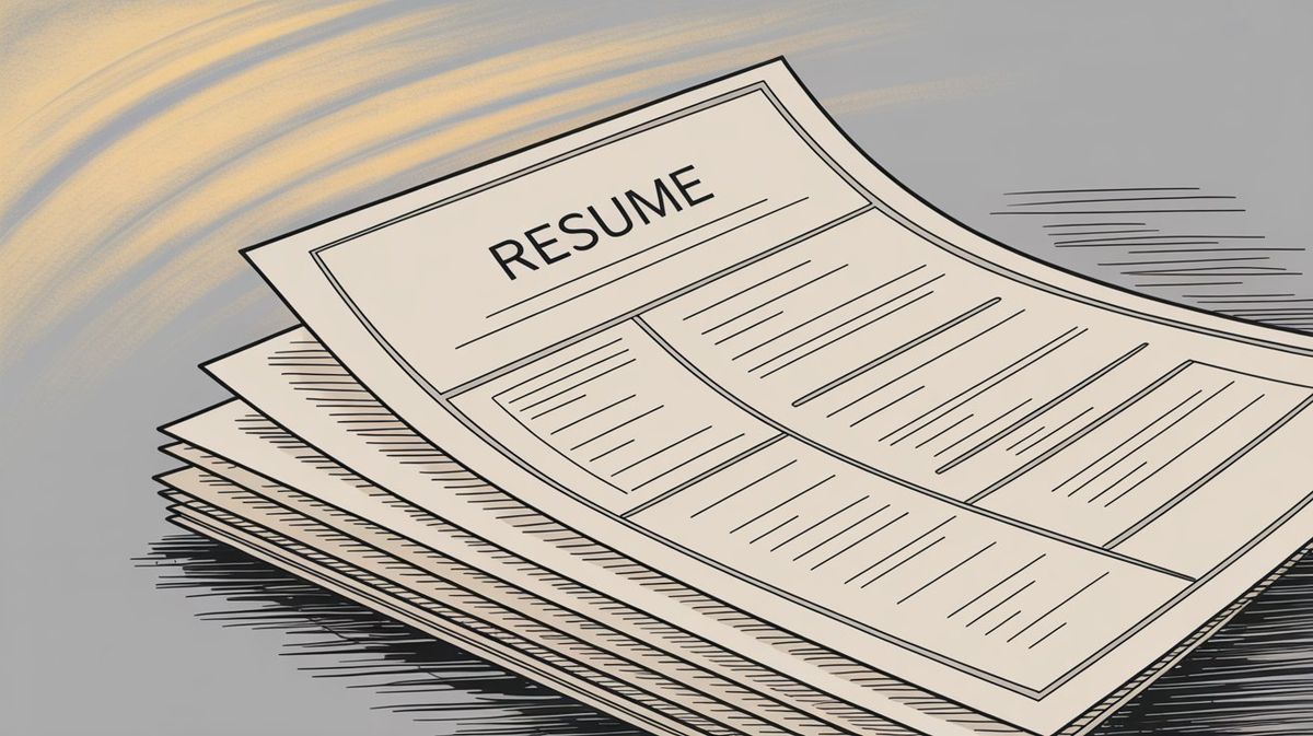 Layered resume documents illustration representing organized section structure and hierarchy