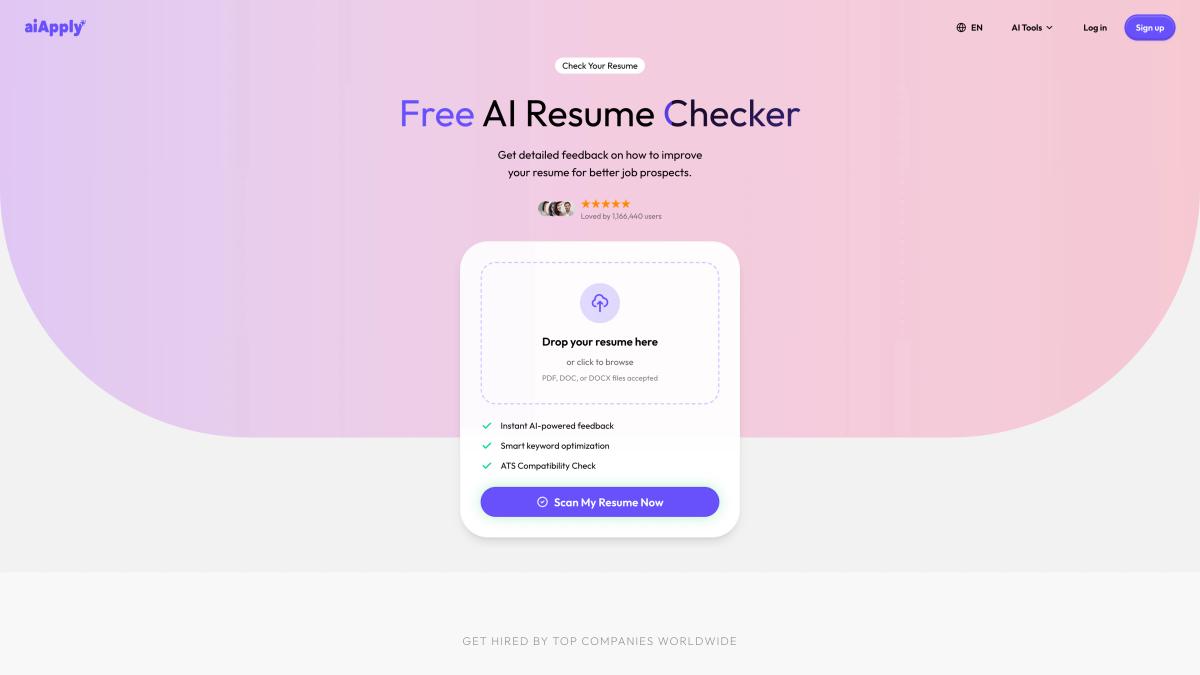 AIApply free AI Resume Checker with instant feedback, smart keyword optimization, and ATS compatibility check features