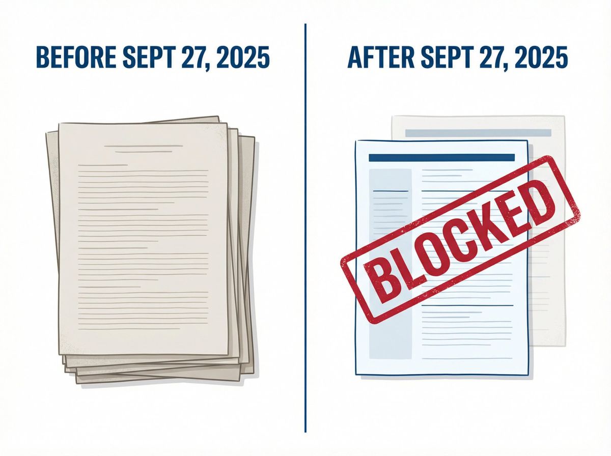 Before and after comparison showing USAJobs federal resume rules: 4-5 pages allowed before Sept 2025, strict 2-page limit after