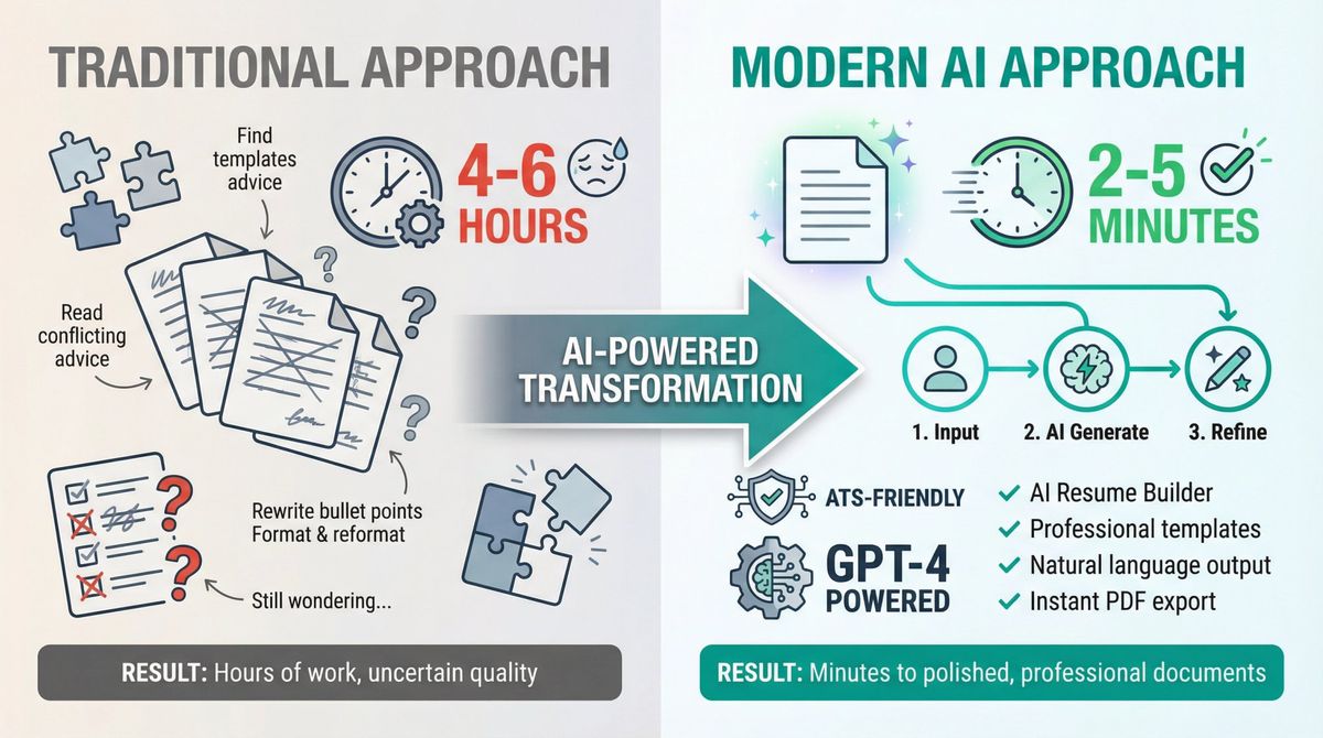 Step-by-step visual guide showing the 7-step process for converting an academic CV into a targeted resume