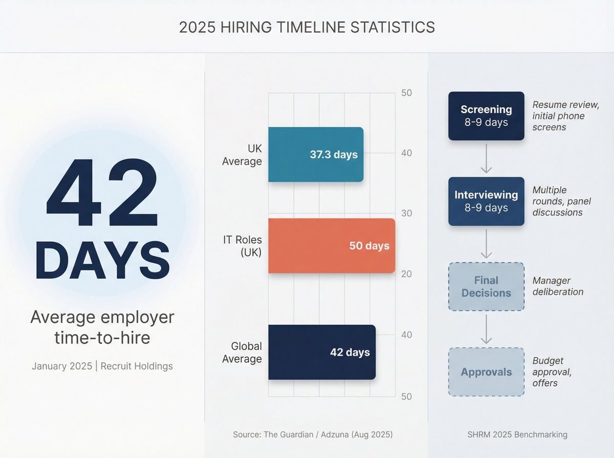Data visualization showing average time-to-hire across different job markets and industries in 2025