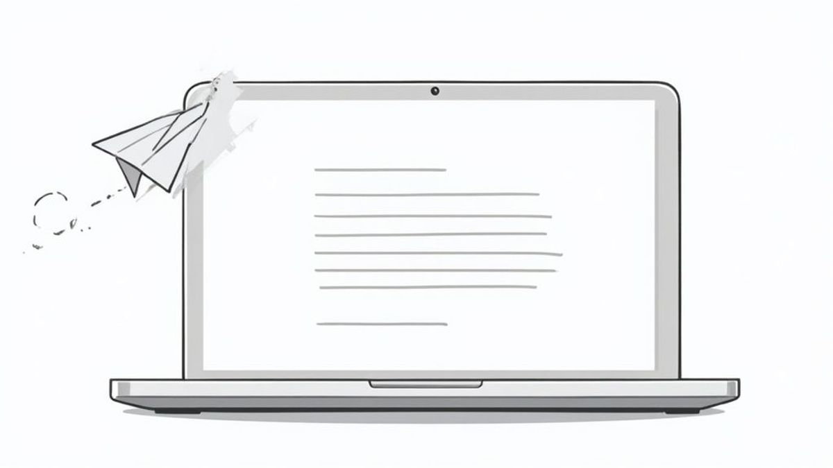 A person writing a follow-up email on a laptop.