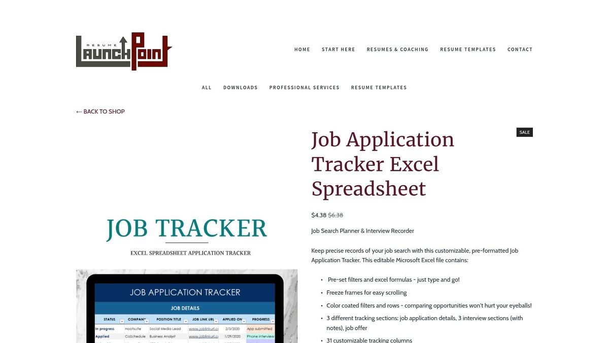 LaunchPoint Resume – Job Application Tracker Excel Spreadsheet
