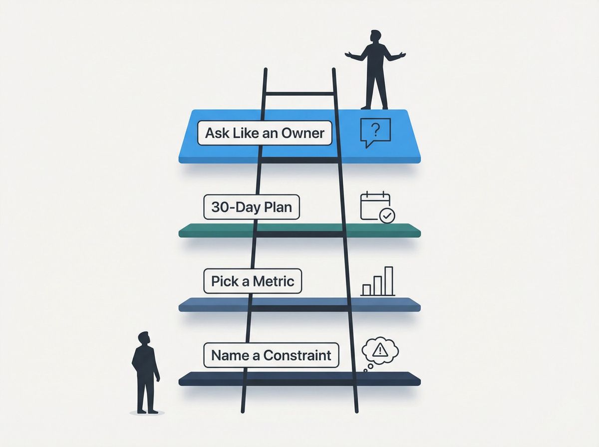Four-step ladder illustration showing advanced interview tactics that elevate candidates from good to memorable answers