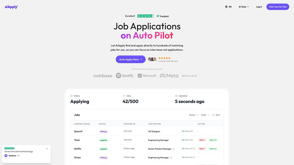AIApply Auto Apply feature interface for automated job applications