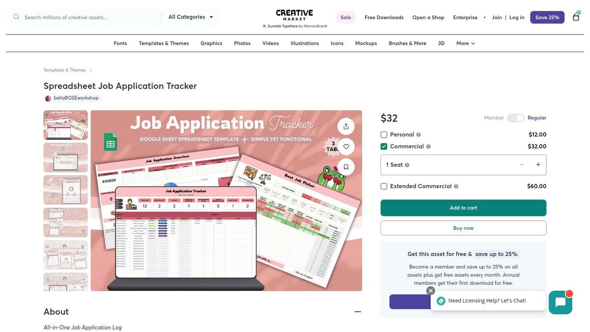 Creative Market – Spreadsheet Job Application Tracker