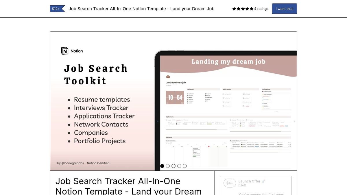Bodega Labs – Job Search Tracker All-In-One Notion Template