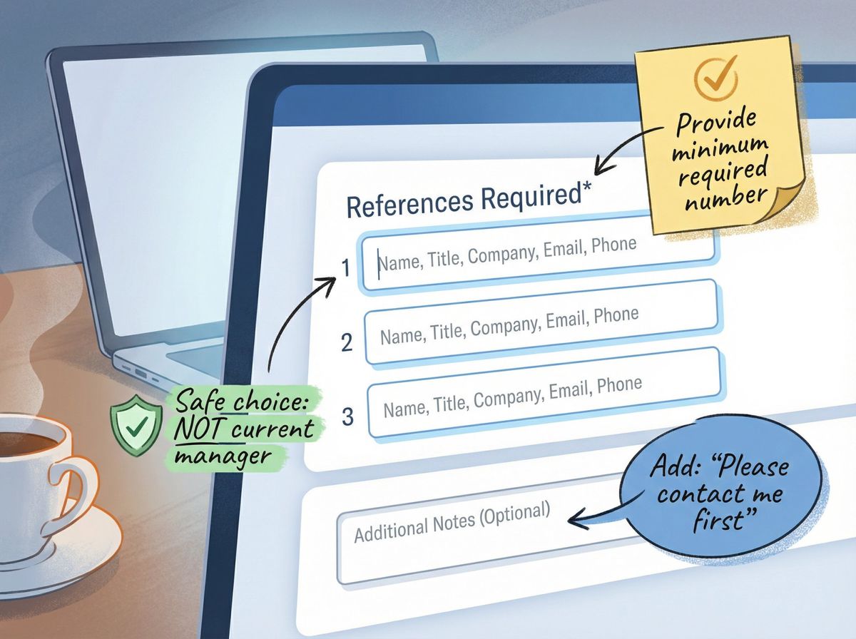 Online application form showing reference field with strategic guidance callouts for handling early requests