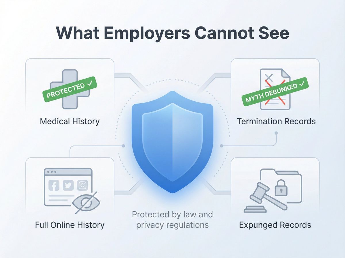 Editorial illustration showing four protected privacy zones that employers cannot access in background checks
