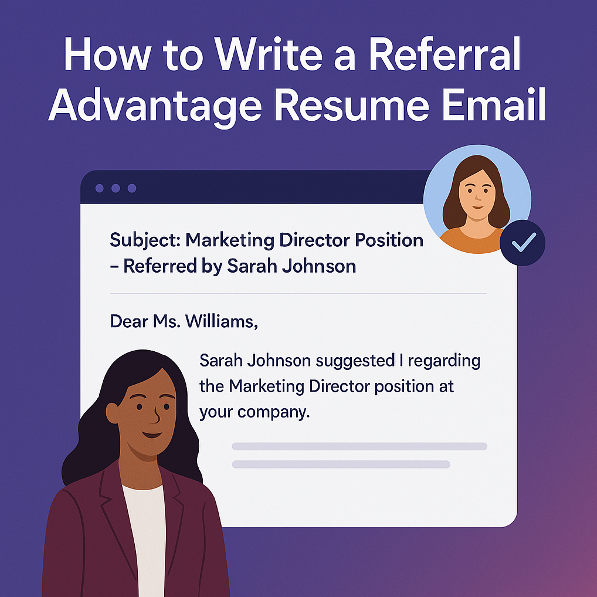 Referral advantage resume email example with subject and message preview