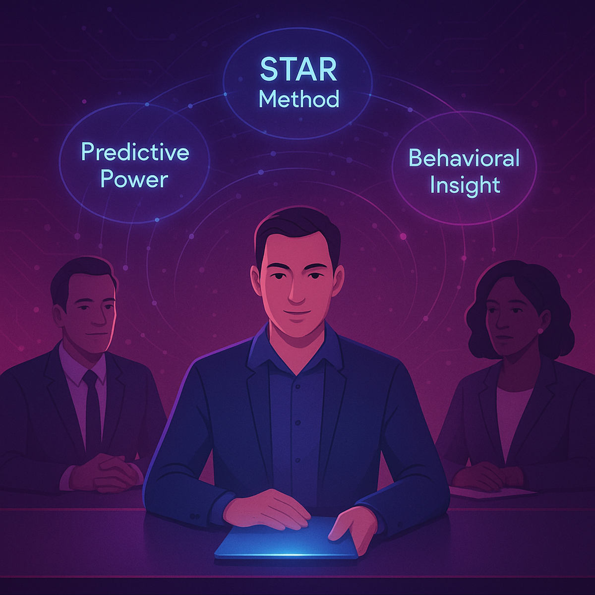 Interview panel with focus on STAR method and behavioral insights.