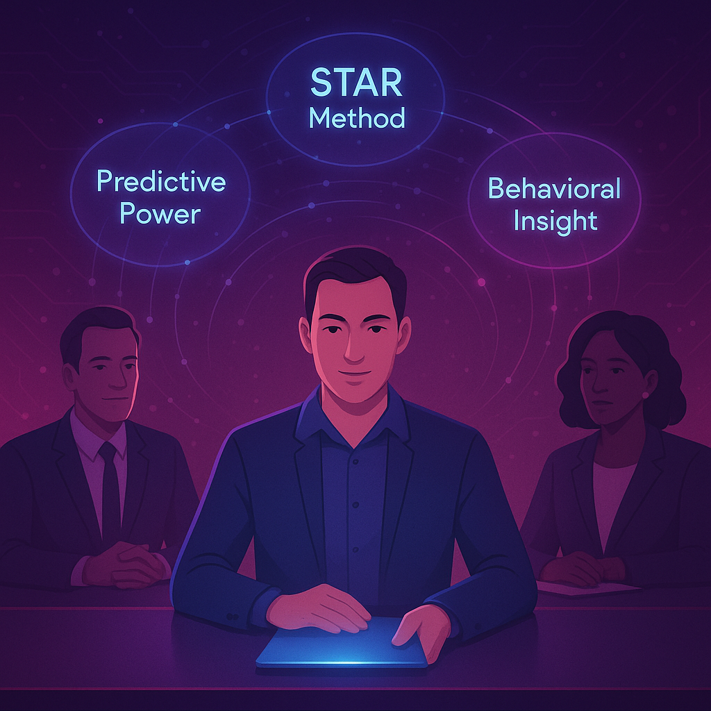 Interview panel with focus on STAR method and behavioral insights.