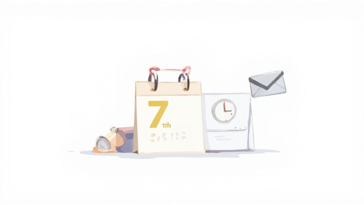 A person looking at a calendar and clock, planning their follow-up strategy.