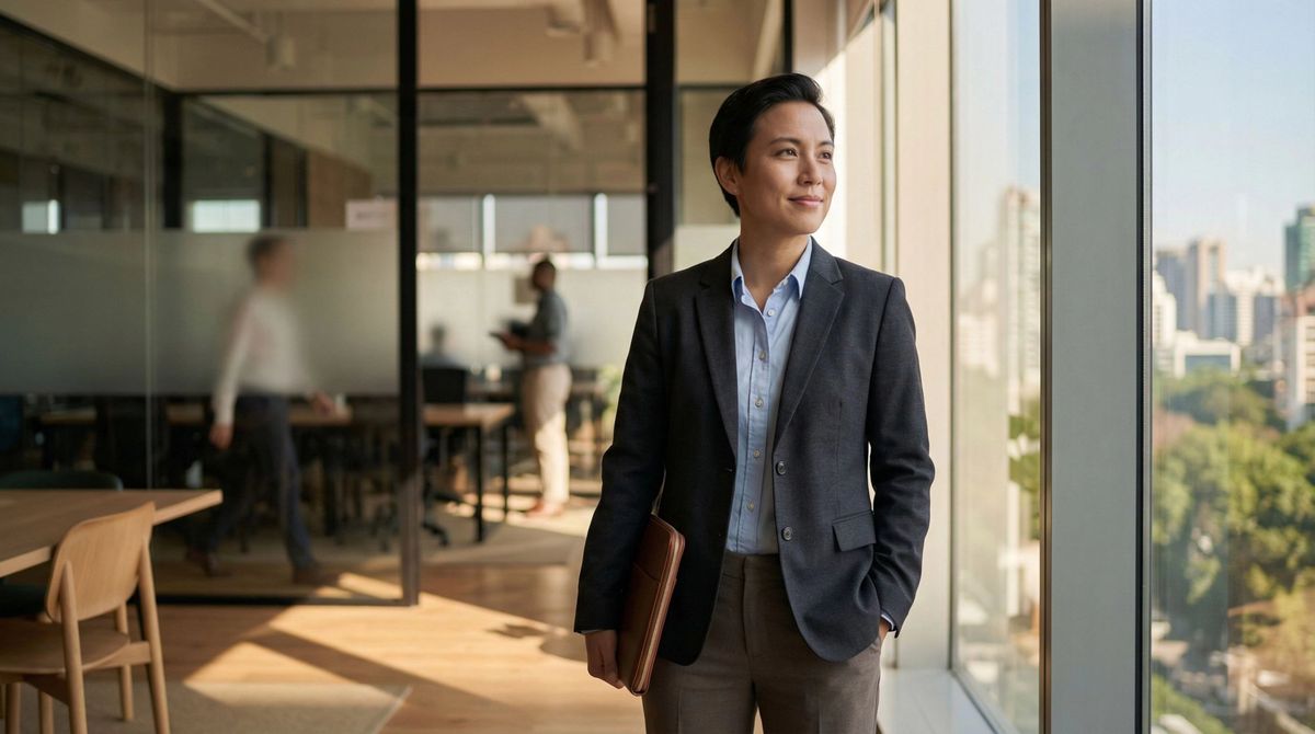 Professional confidently preparing for interview after career gap, symbolizing readiness and resilience