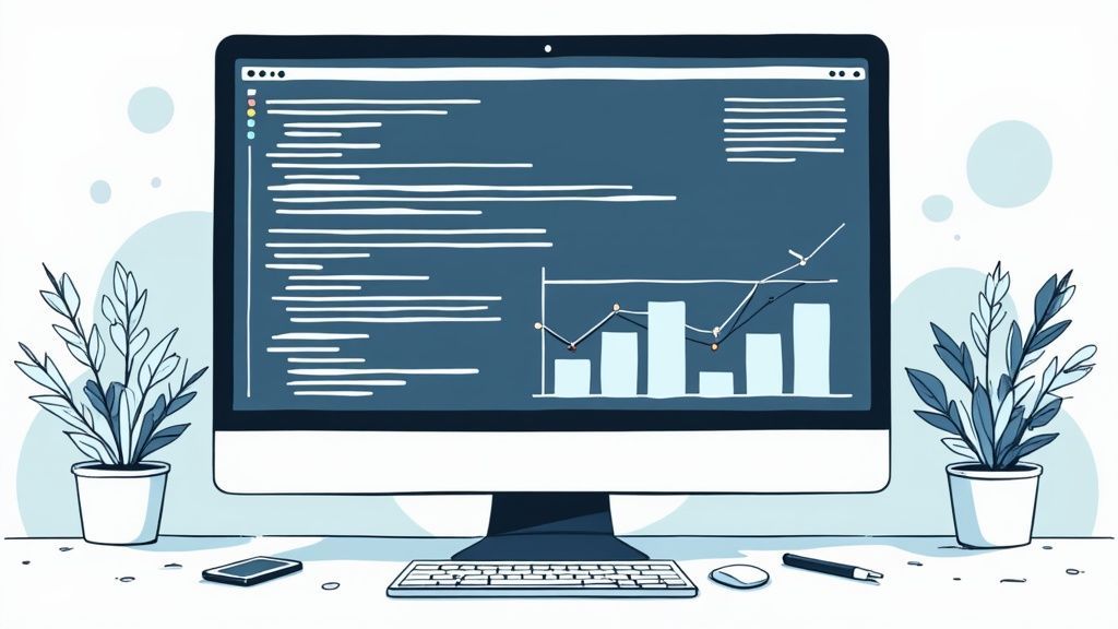 Computer screen showing code and analytics chart.