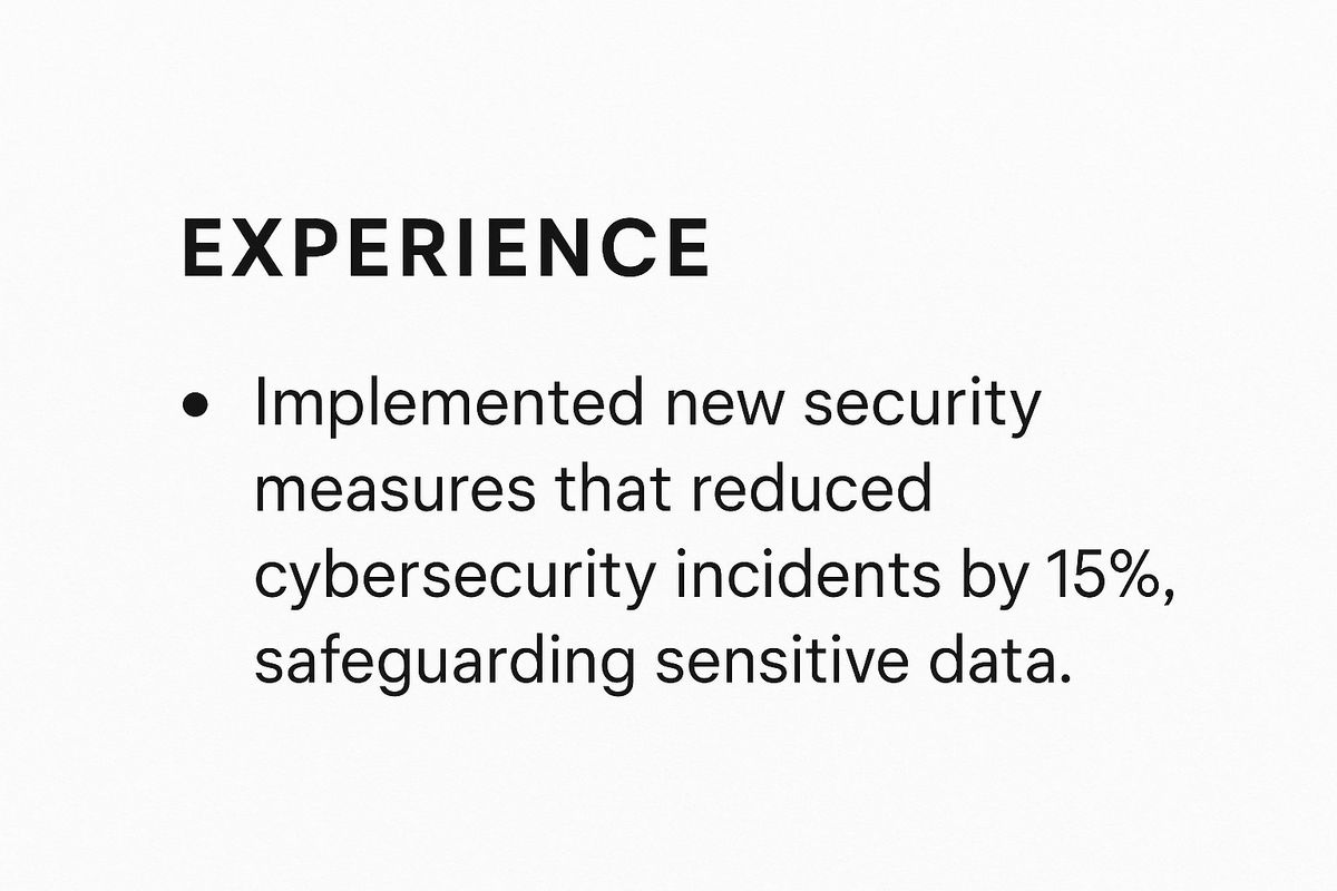 Resume bullet point example showing achievement-based writing with specific metrics and impact