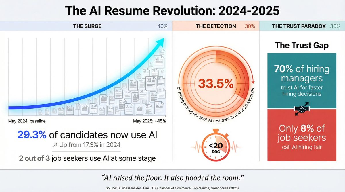 Data visualization showing explosive growth in AI resume tool adoption from 2024 to 2025 with rising tide metaphor