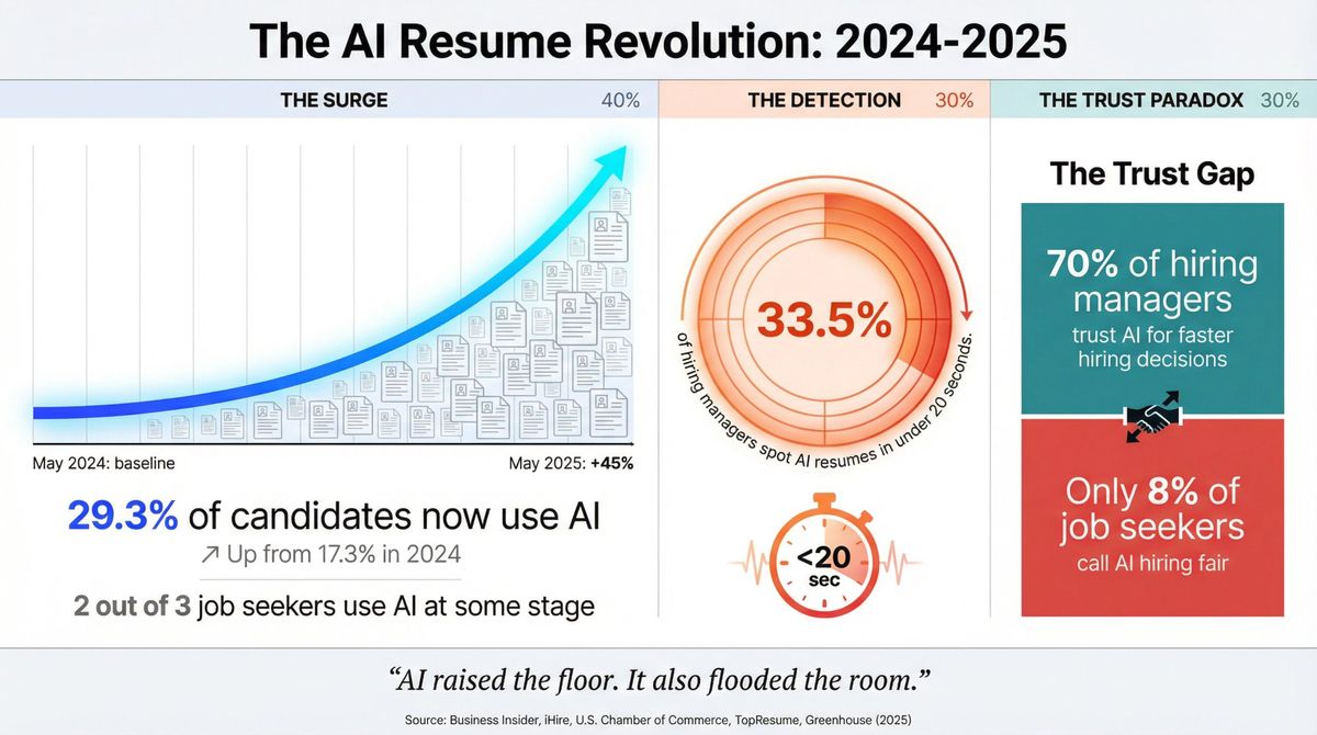 Data visualization showing explosive growth in AI resume tool adoption from 2024 to 2025 with rising tide metaphor