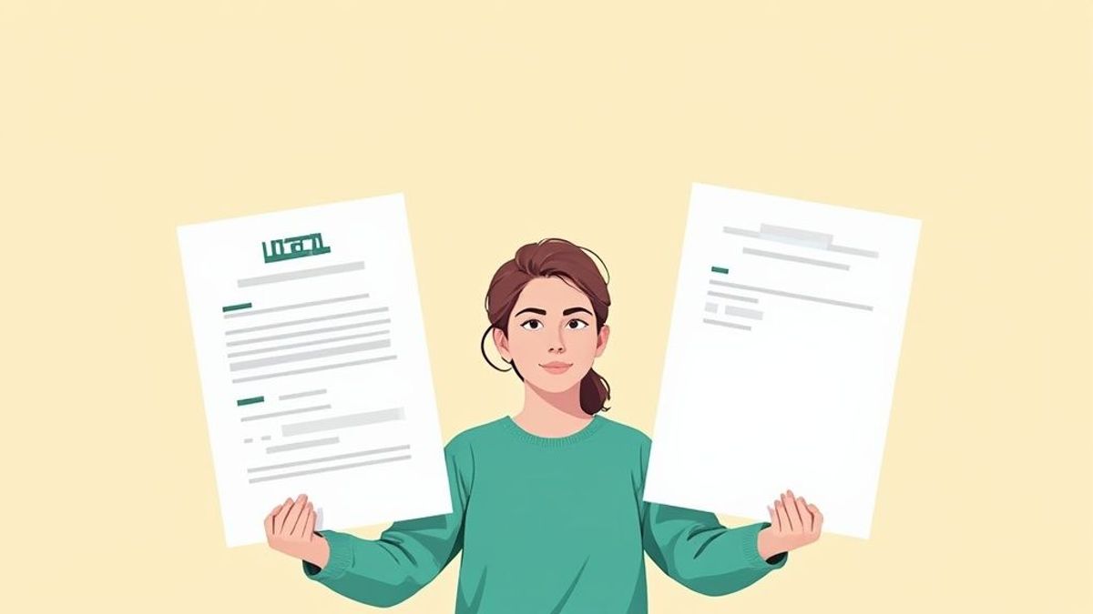 Person reviewing a resume and looking thoughtful