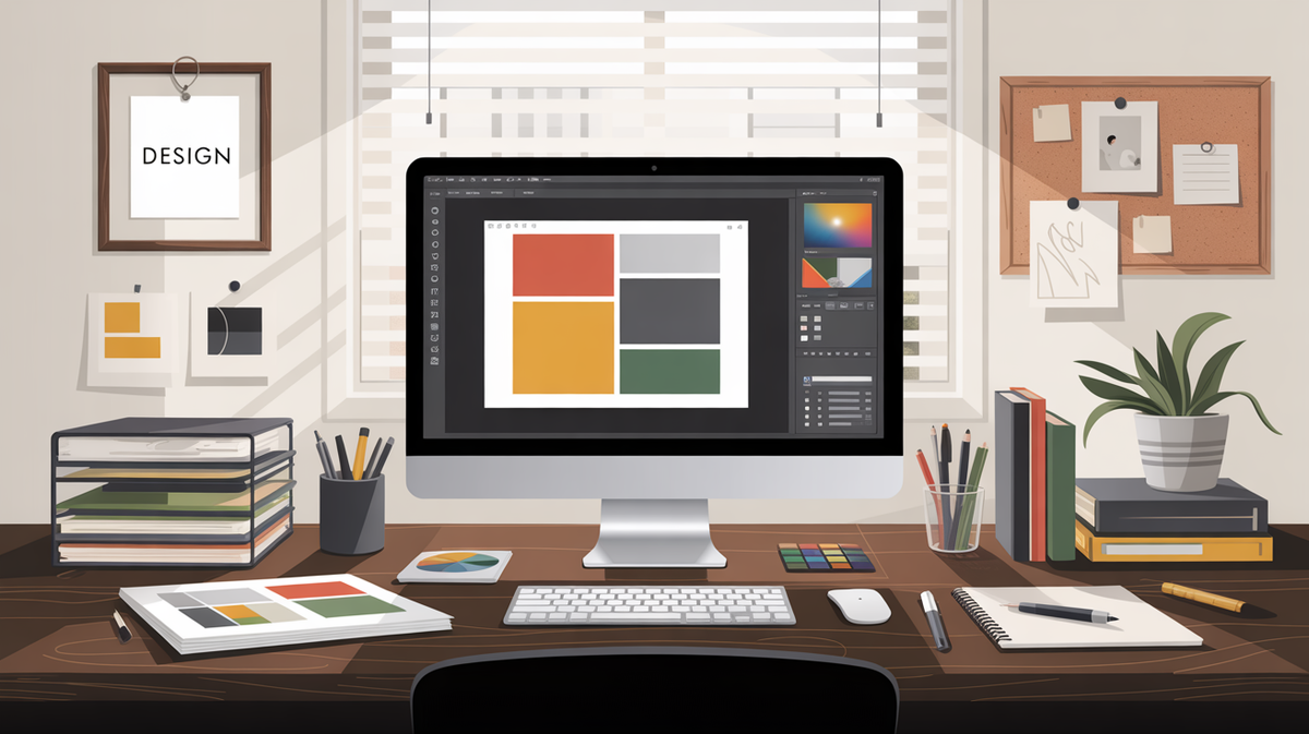 Professional portfolio workspace showing organized work samples and modern digital portfolio on computer screen