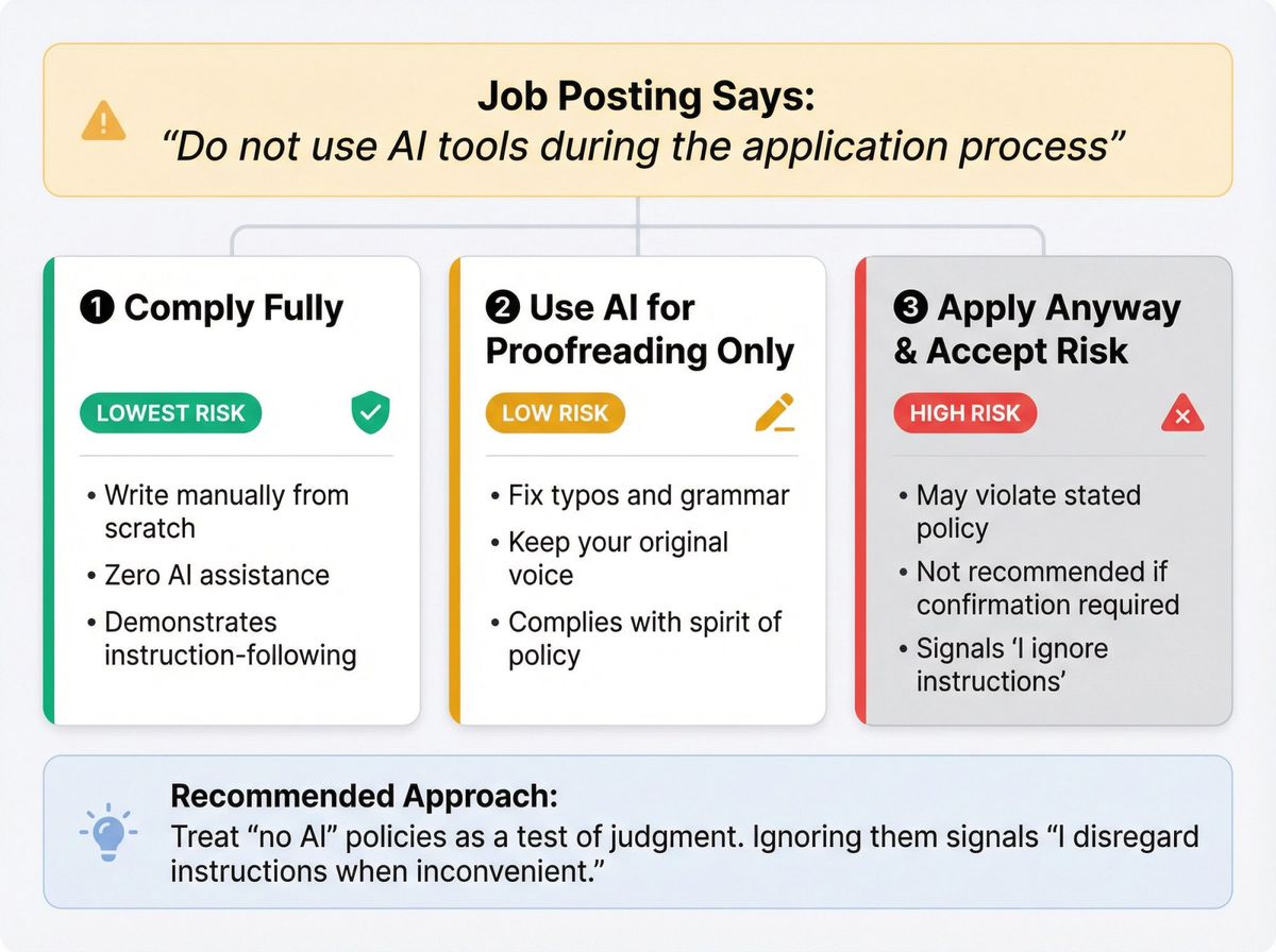 Decision tree showing three strategic options when encountering no AI job postings with risk levels