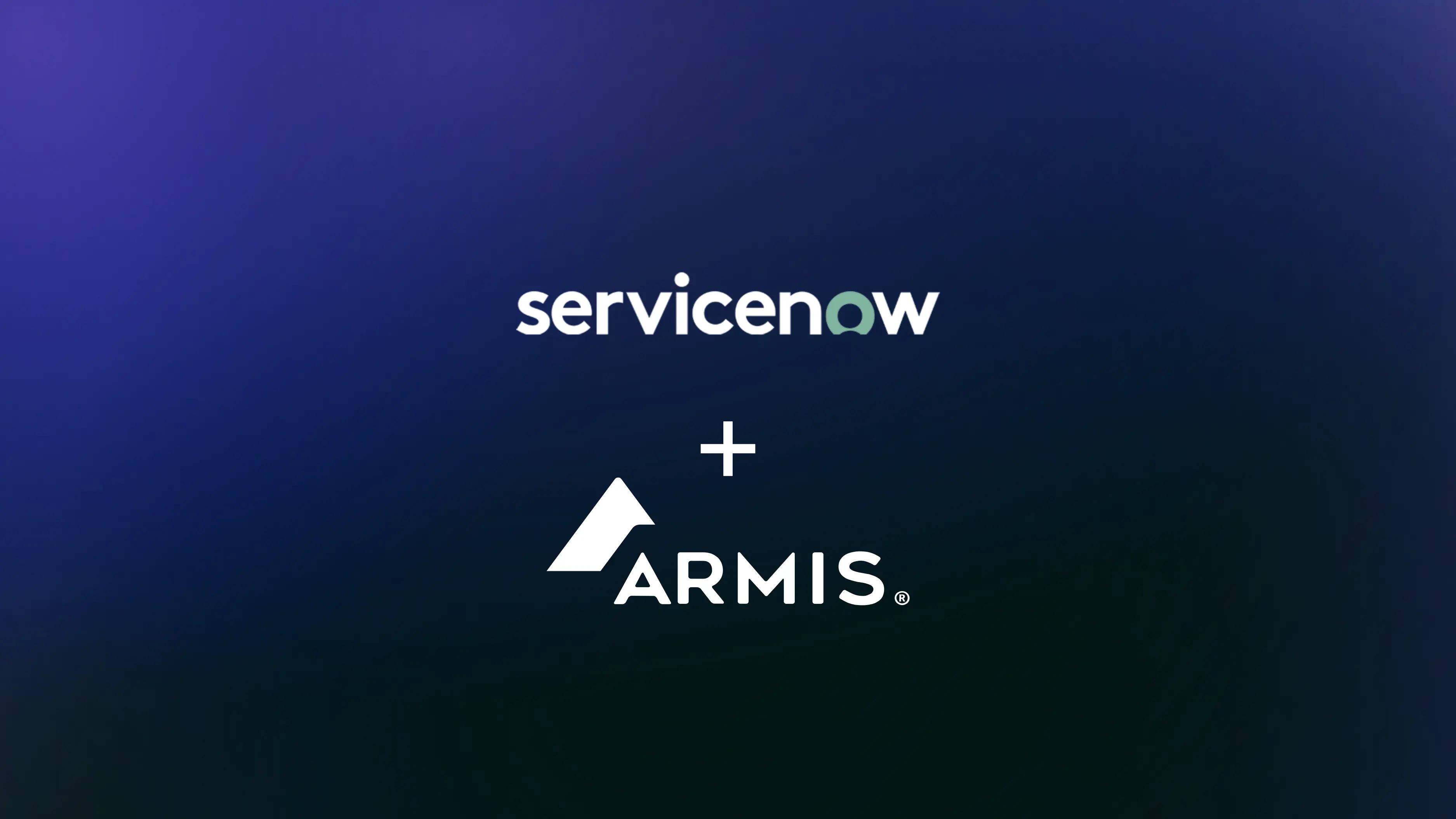 Servicenow logo and Armis logo with a plus sign in between.