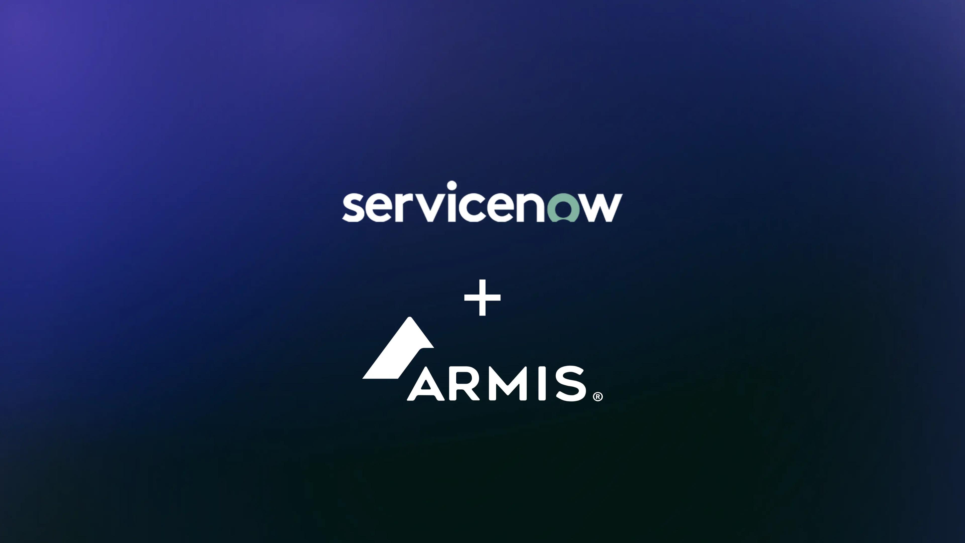 Servicenow logo and Armis logo with a plus sign in between.