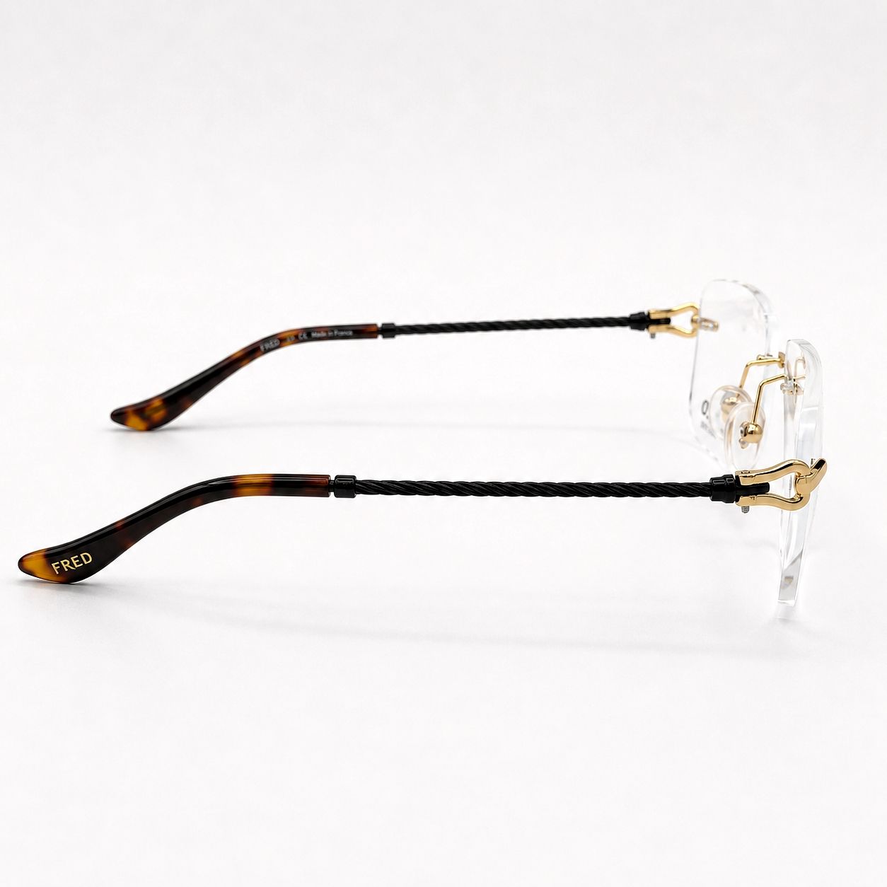 Fred Lunettes Rectangular Glasses - Metal Frame Rimless Blackish Silver with Golden