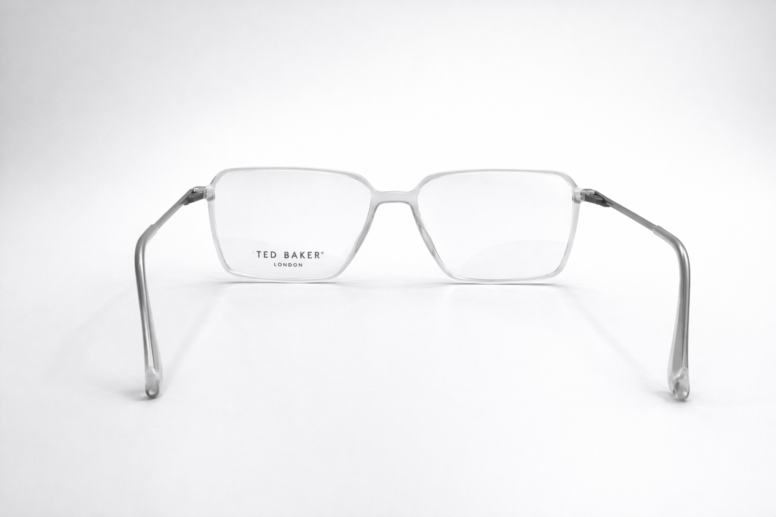 Ted Baker London Rectangular Eyeglasses – Crystal Clear Transparent Frame with Metal Temples
