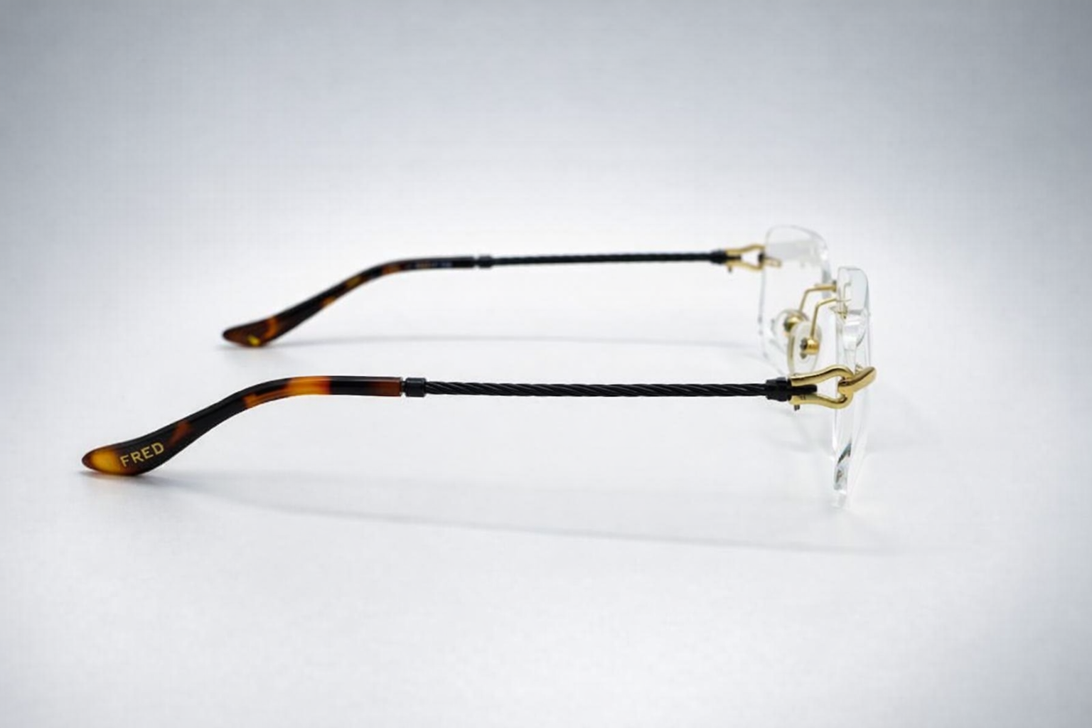 Fred Lunettes Rectangular Glasses - Metal Frame Rimless Blackish Silver with Golden