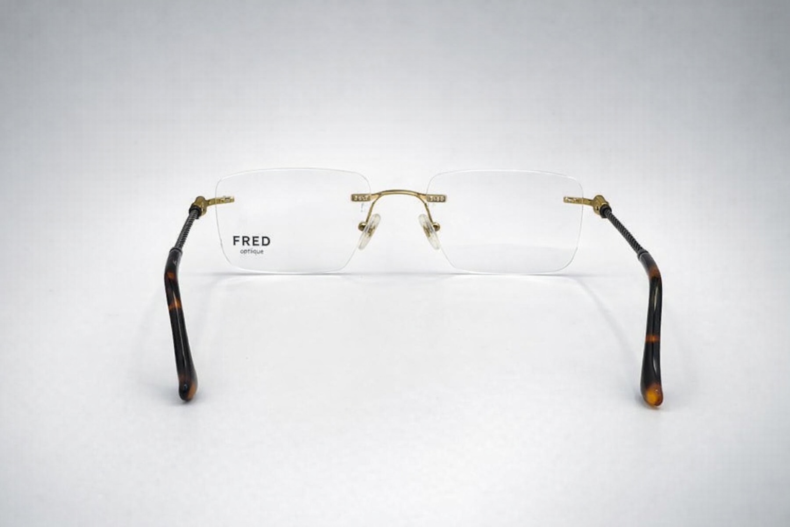 Fred Lunettes Rectangular Glasses - Metal Frame Rimless Blackish Silver with Golden