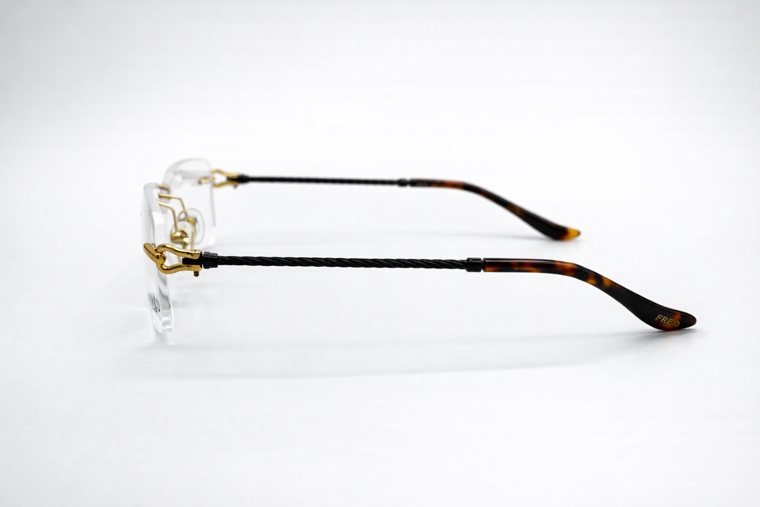 Fred Lunettes Rectangular Glasses - Metal Frame Rimless Blackish Silver with Golden