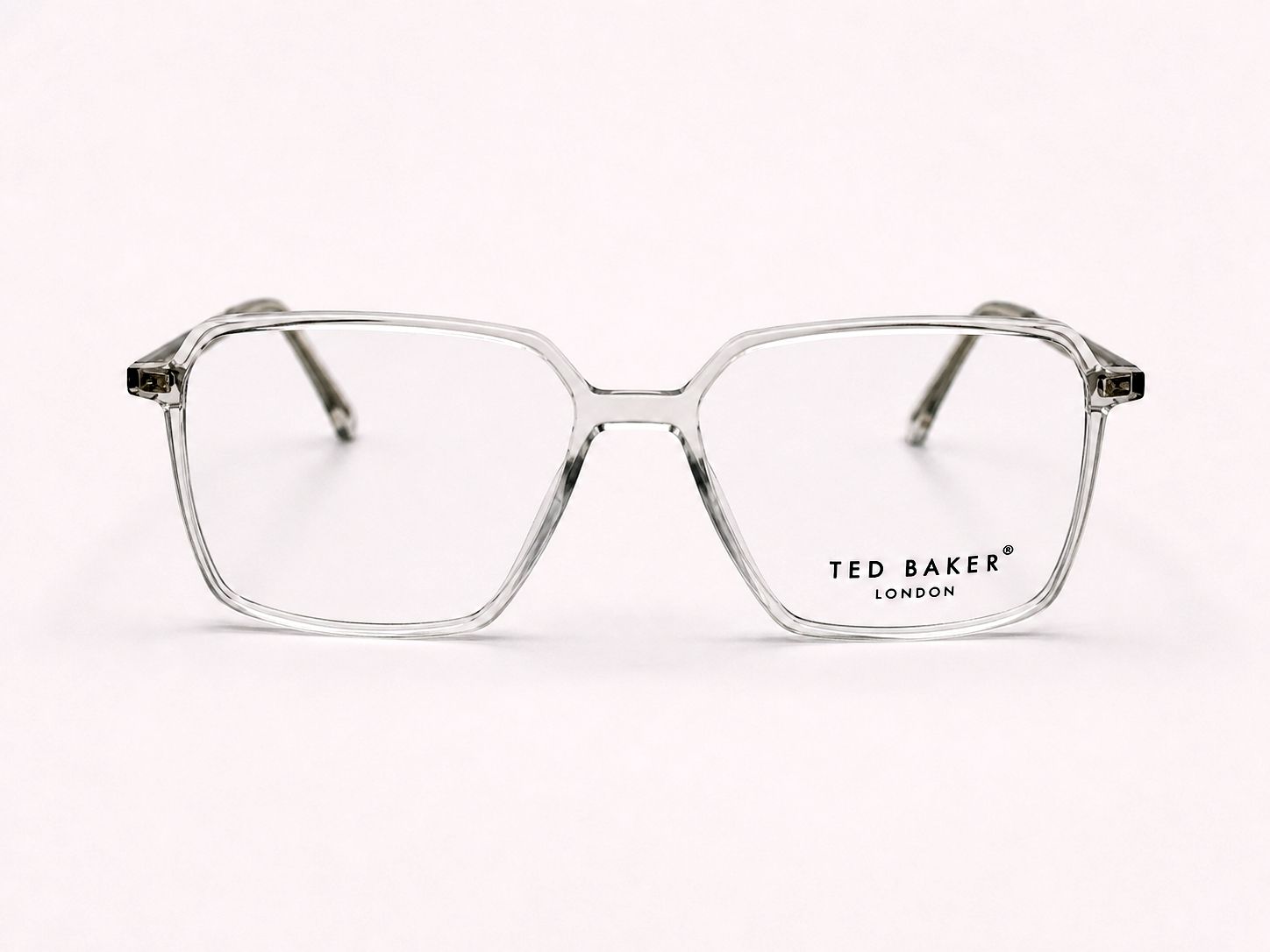 Ted Baker London Rectangular Eyeglasses – Crystal Clear Transparent Frame with Metal Temples