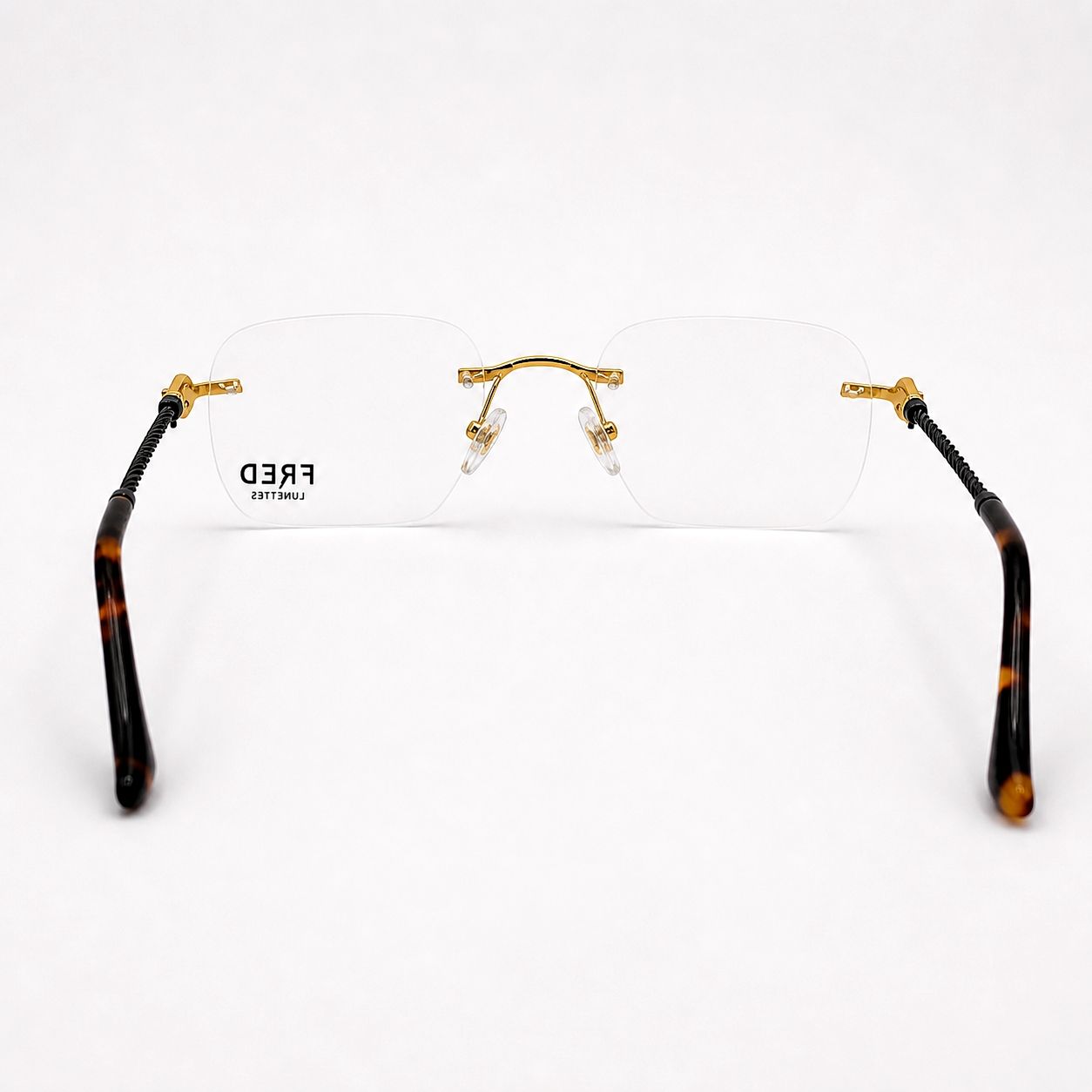 Fred Lunettes Rectangular Glasses - Metal Frame Rimless Blackish Silver with Golden