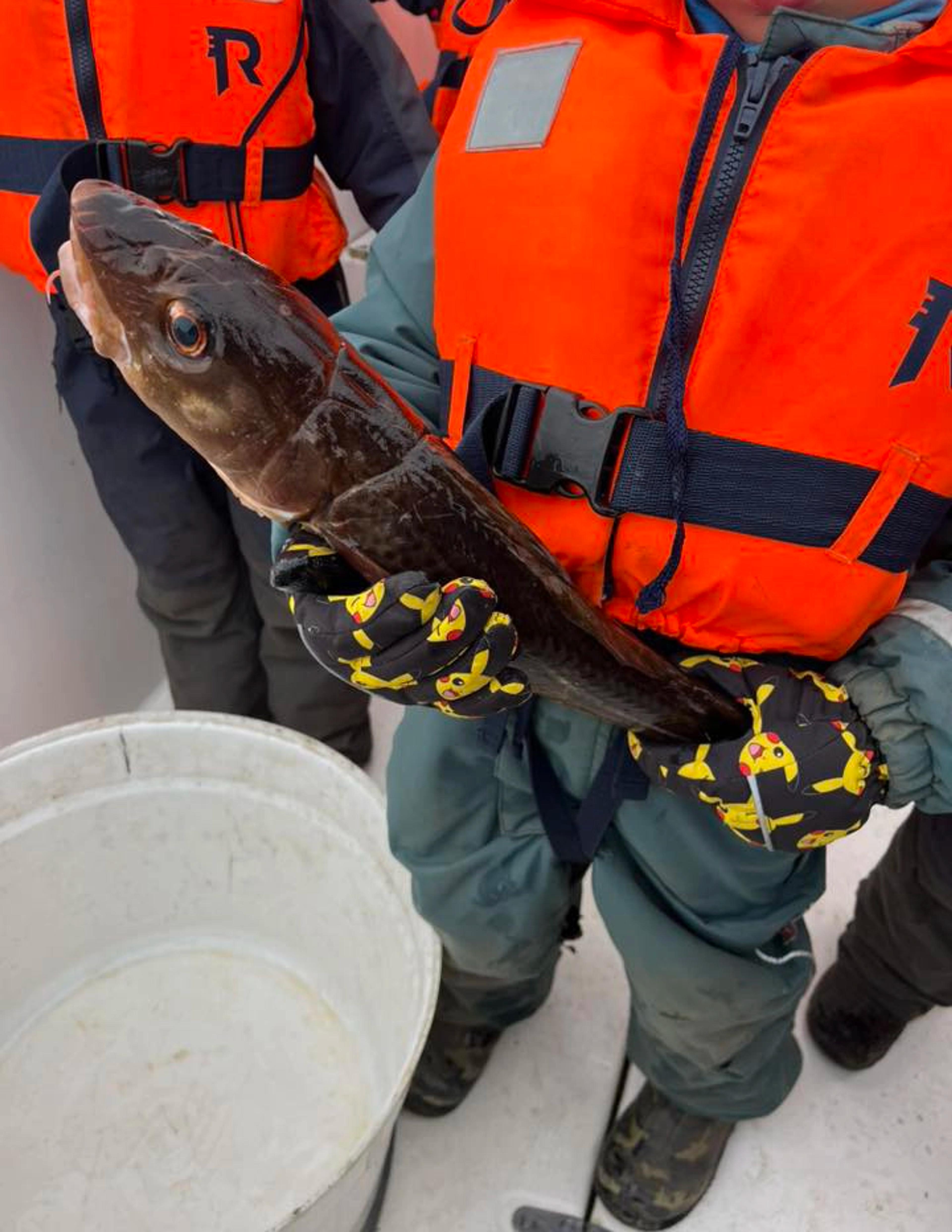 Barn på fisketur med fisk i Espira Salamonskogen