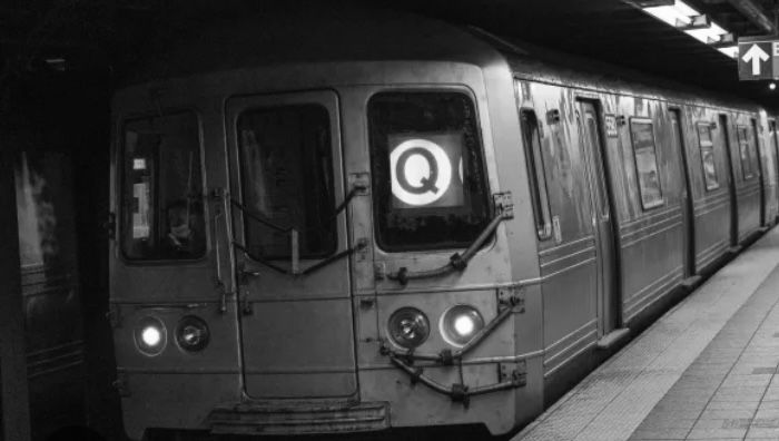 Black and white shot of the Q train