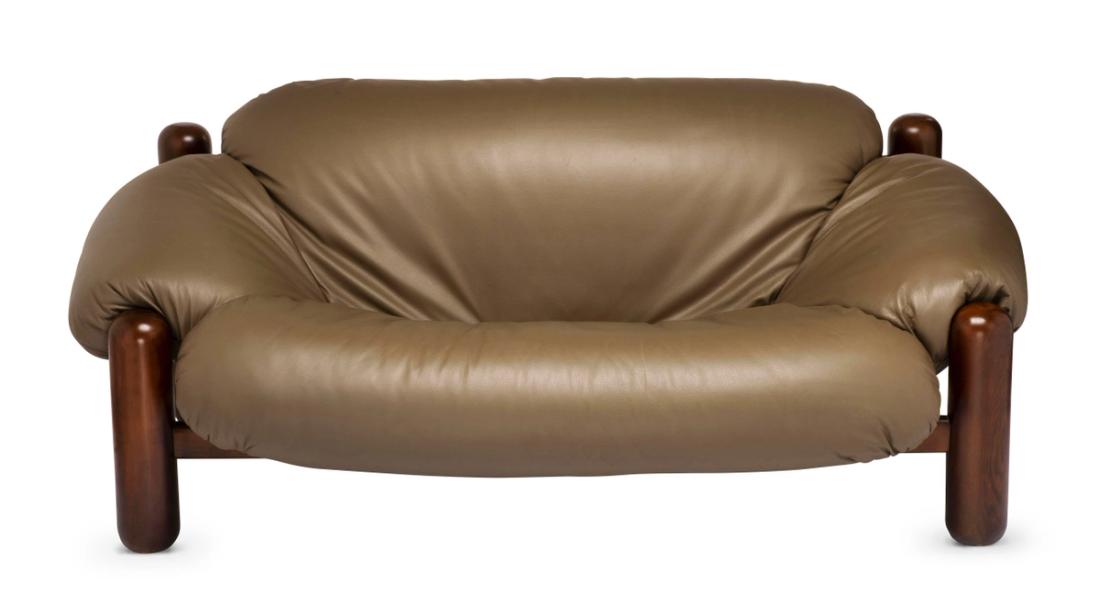 Beige Leather Two-Seater Sofa, 1970s