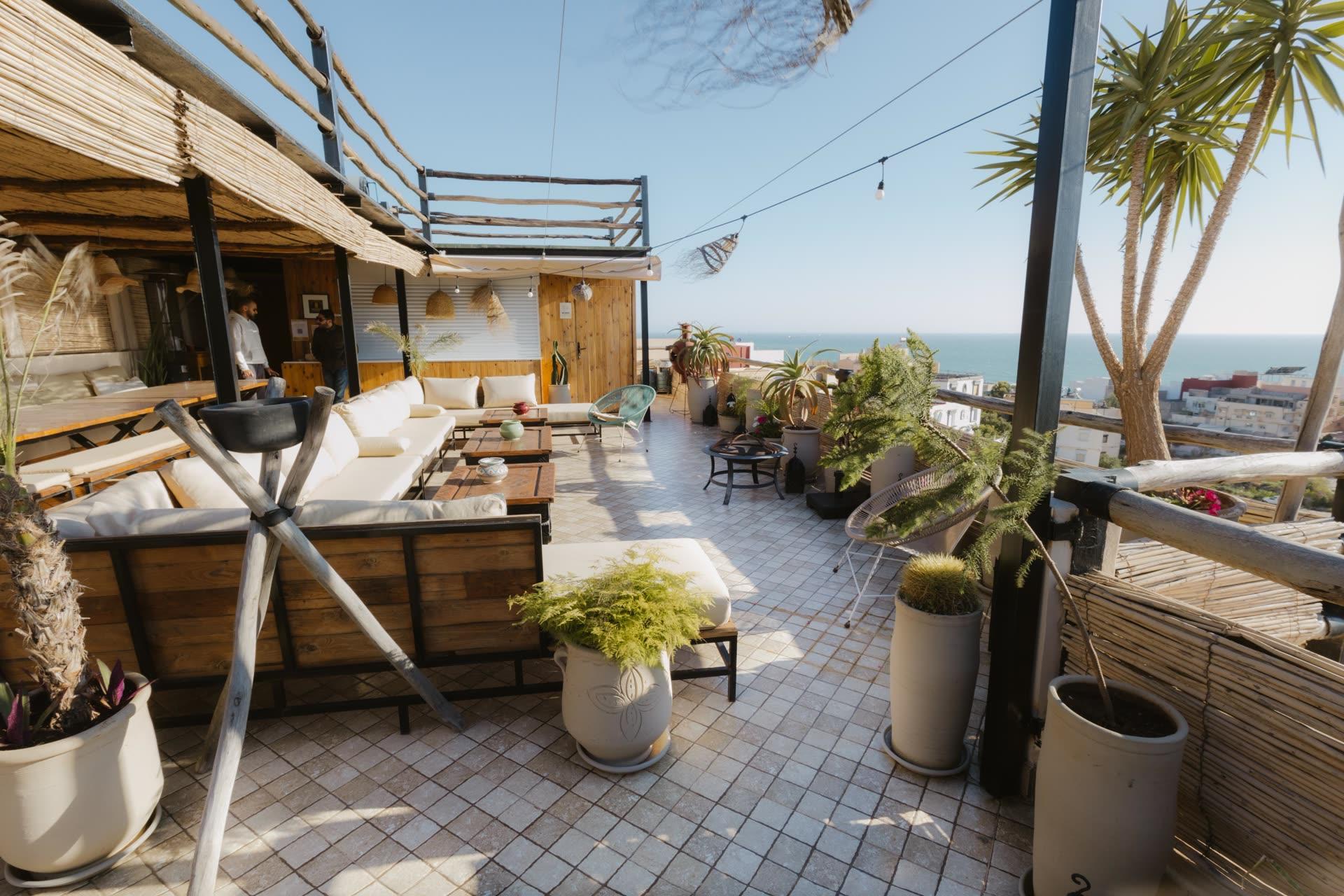 Rooftop terrace with ocean view at the Sea Me Smile surf house