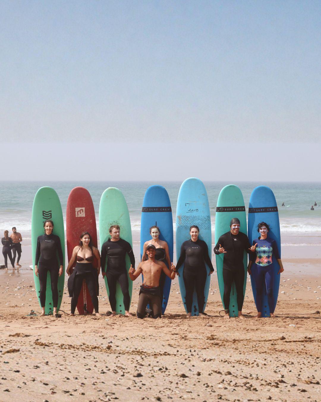 The Sea Me Smile surf crew on day one with their surfboards, Tamraght, Morocco