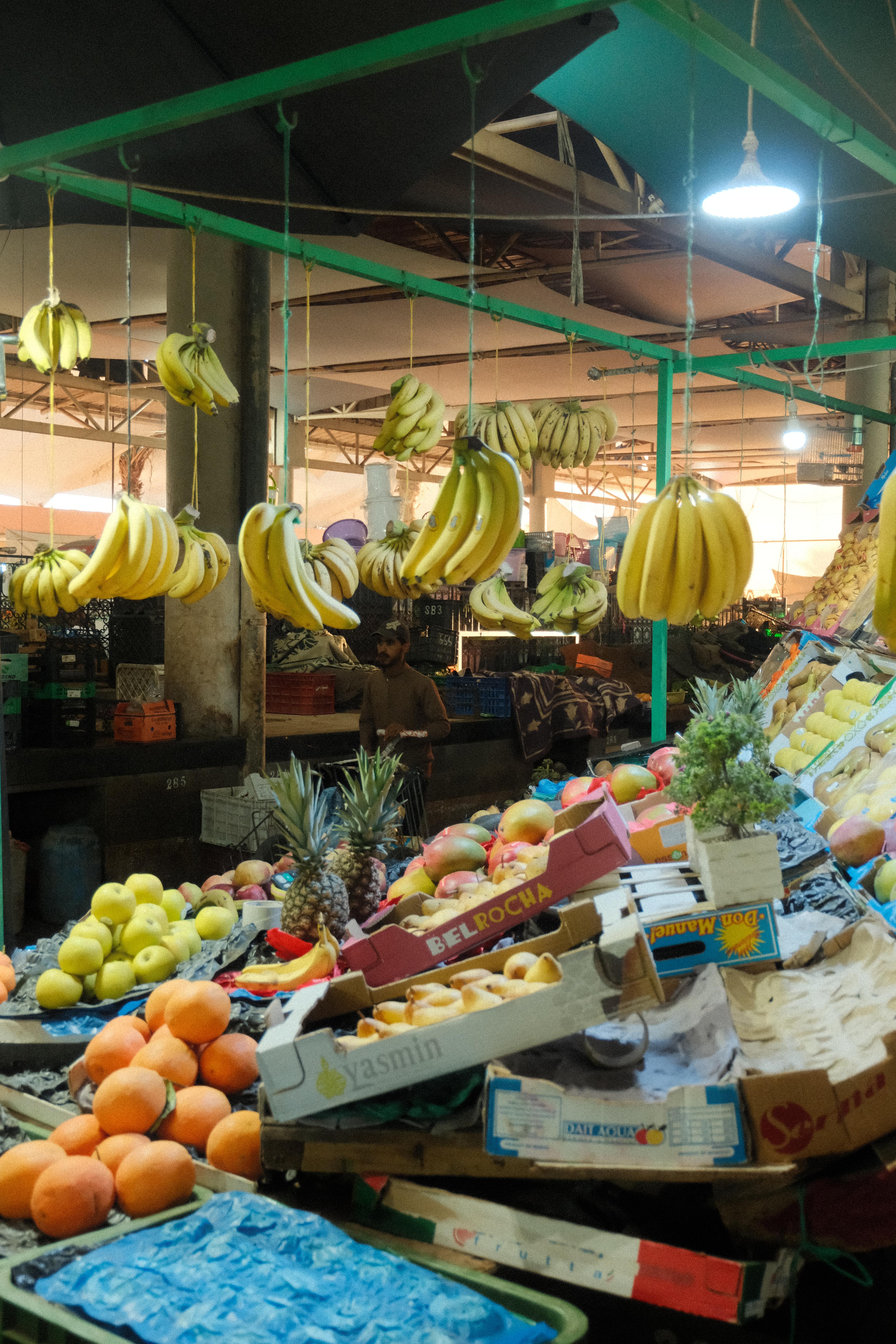Fresh fruit stall at a Moroccan market near Tamraght