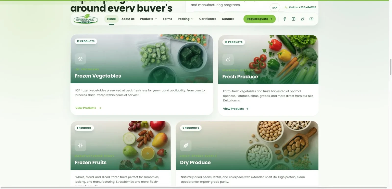 Green Hand Egypt export programme showing its full agricultural product range