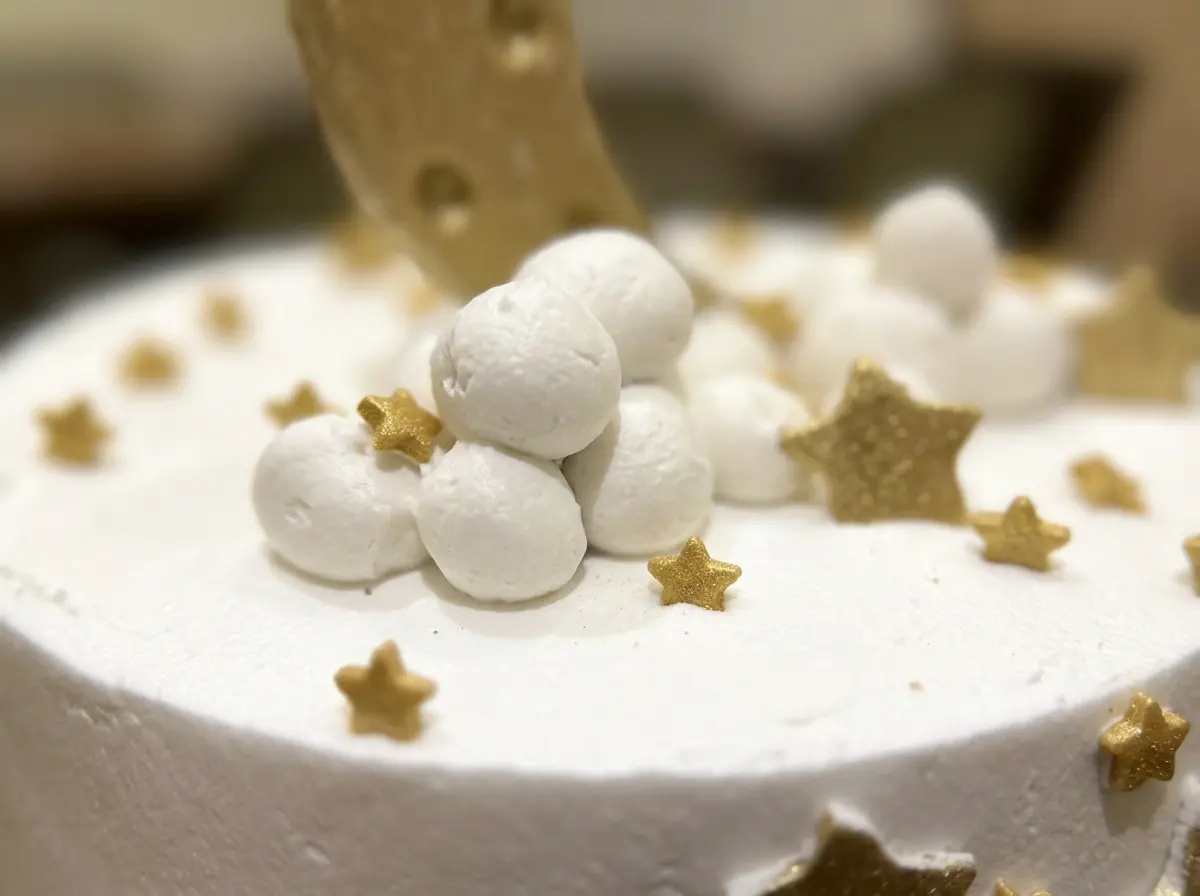 Moon & Stars Two-Tier Celebration Cake — closeup view