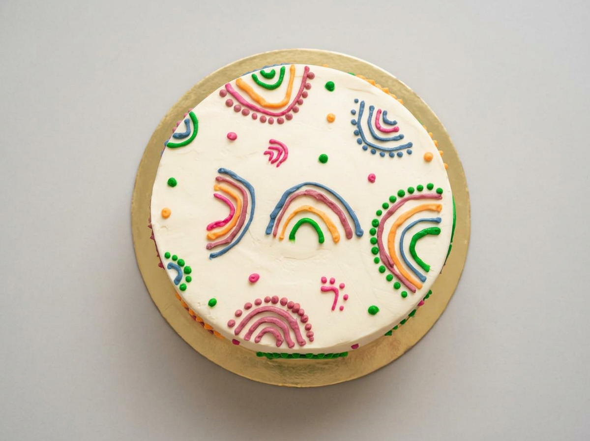 Natural Rainbow Buttercream Cake — topdown view