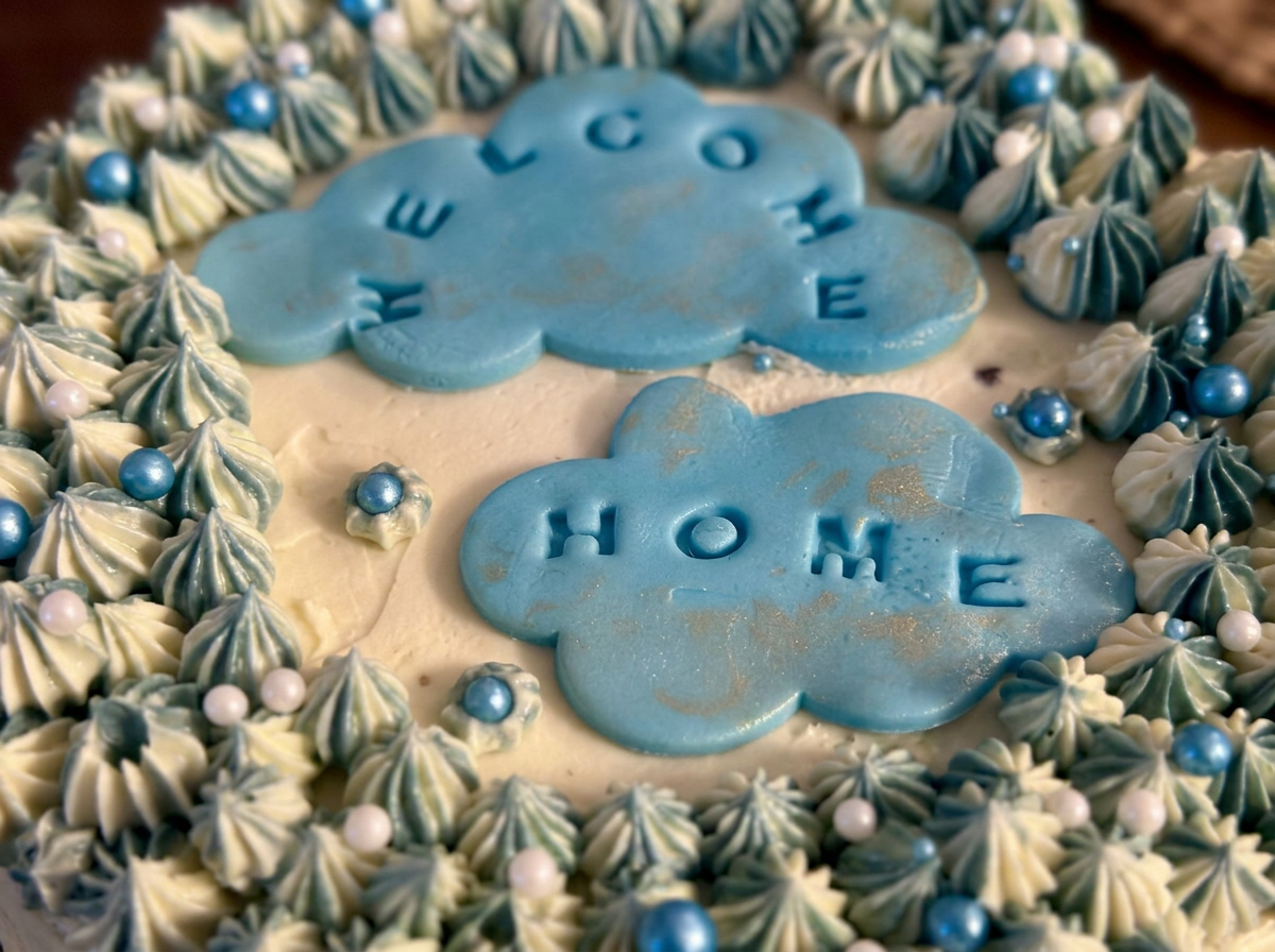 'Welcome Home' Cloud Cake — closeup view