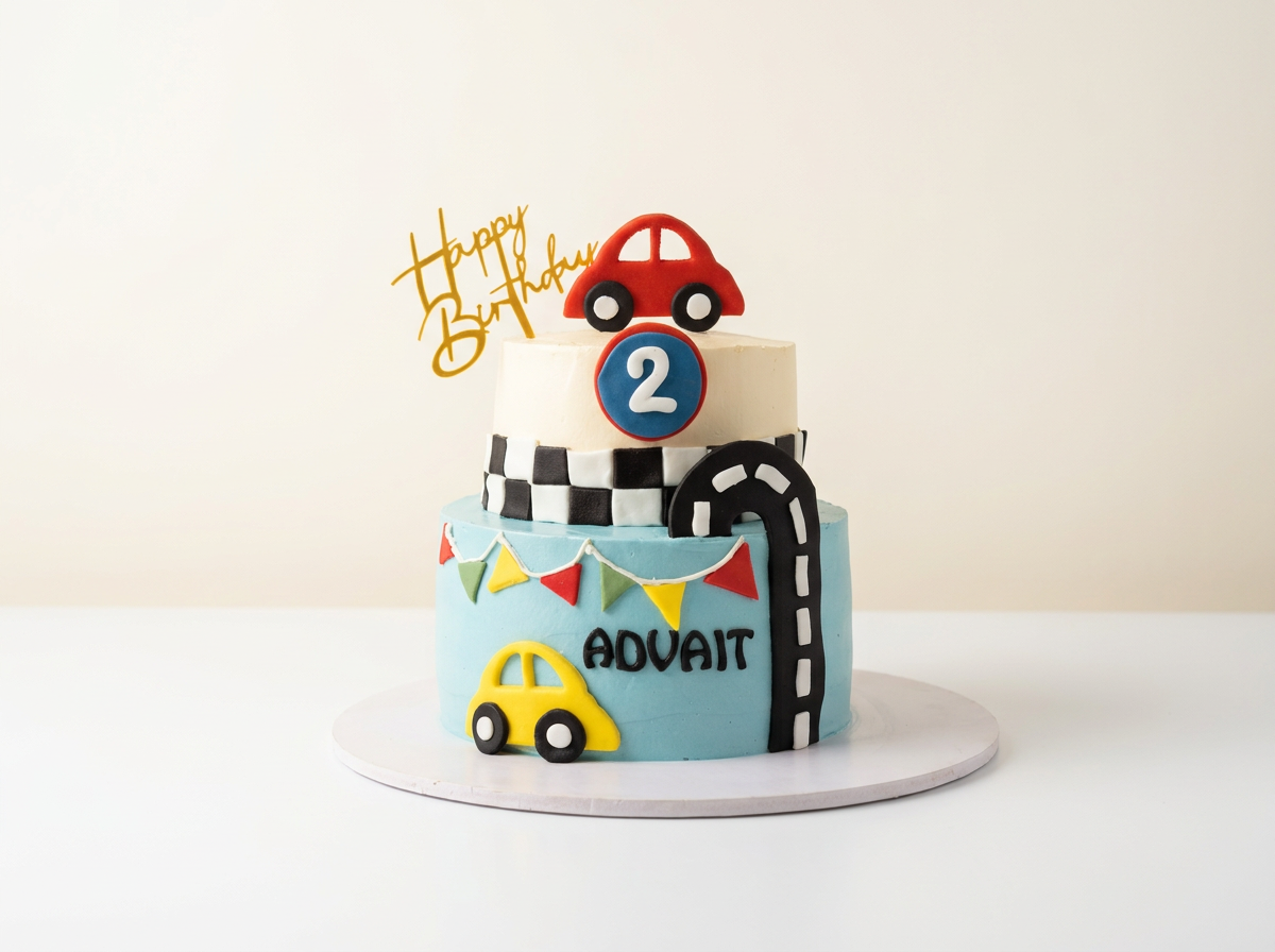 Little Racer Car Birthday Cake — studio view